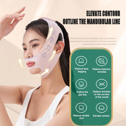 Side view of the Morning Gleam V-Line Face Wrap being worn